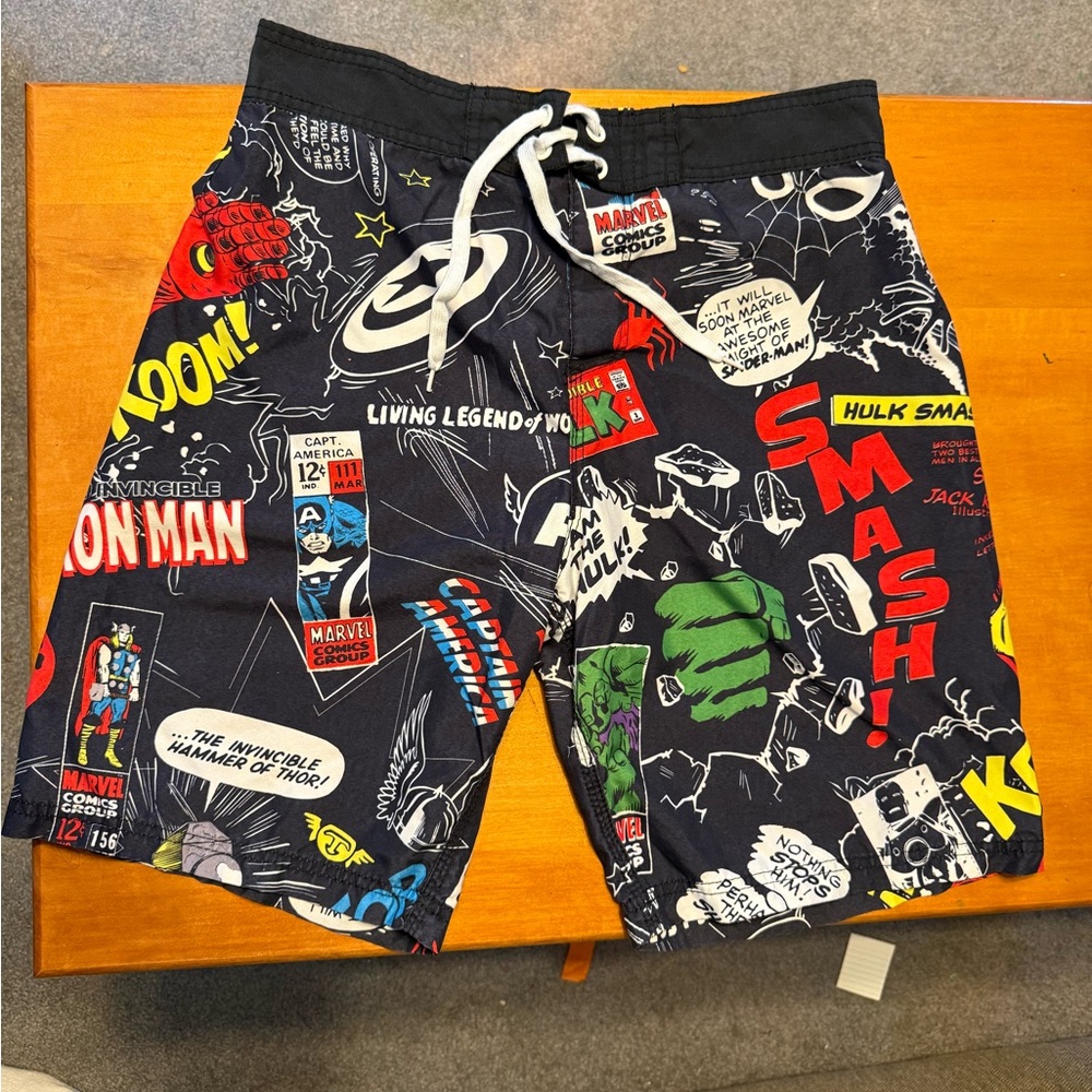 Marvel Black and Red Athletic Shorts with Superhero Graphics